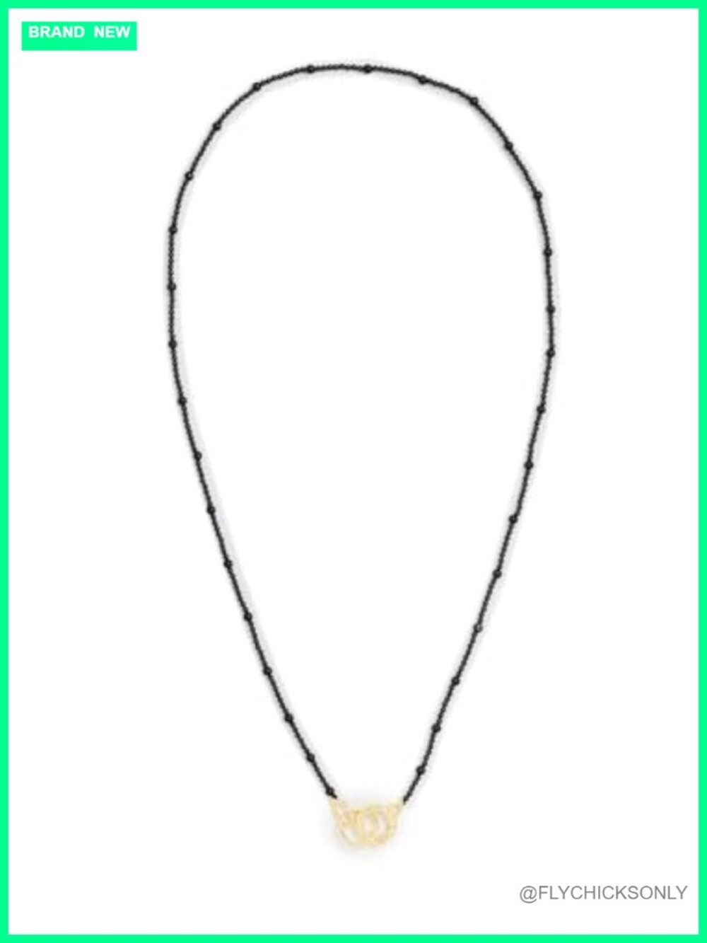Gold Plated Brass Onyx Pendant Necklace Long Beaded Style Casual